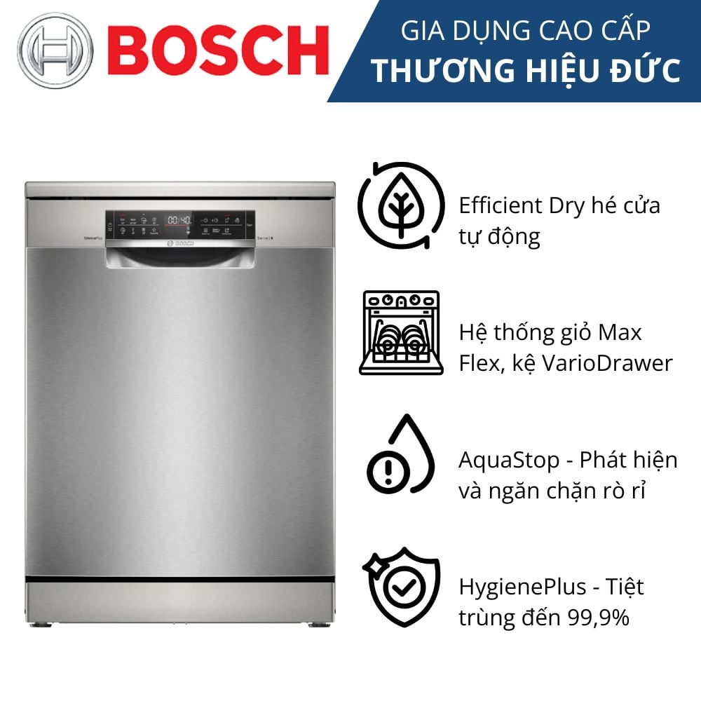 Máy Rửa Bát Bosch SMS6ECI04E Series 6 Độc Lập 60cm Inox Bạc