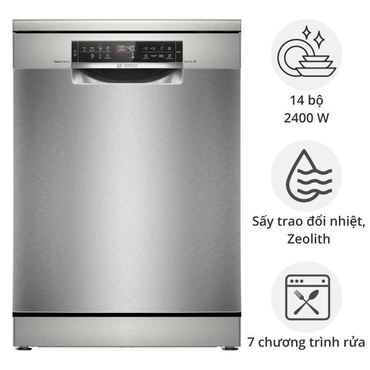 Máy rửa bát độc lập Bosch SMS6ZCI37Q Series 6 Inox Bạc