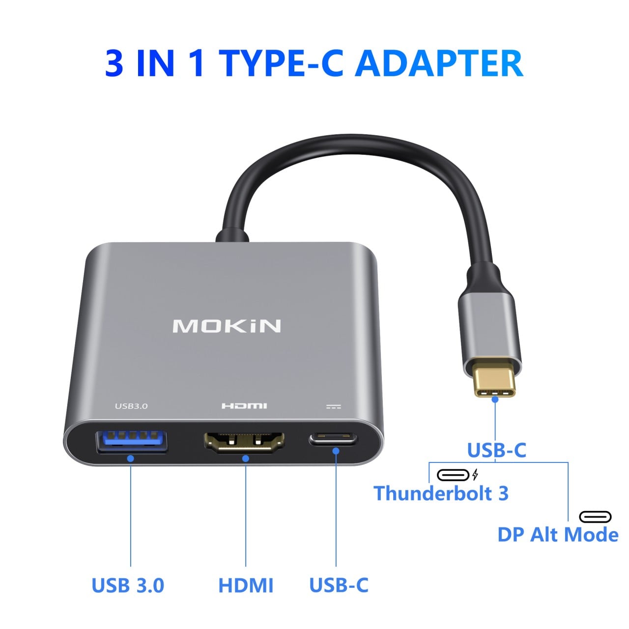 Hub chuyển đổi Mokin USB-C 3-in-1 Xám (MOUC1901) – ảnh 3