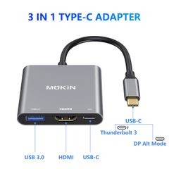 Hub chuyển đổi Mokin USB-C 3-in-1 Xám (MOUC1901) ảnh 3