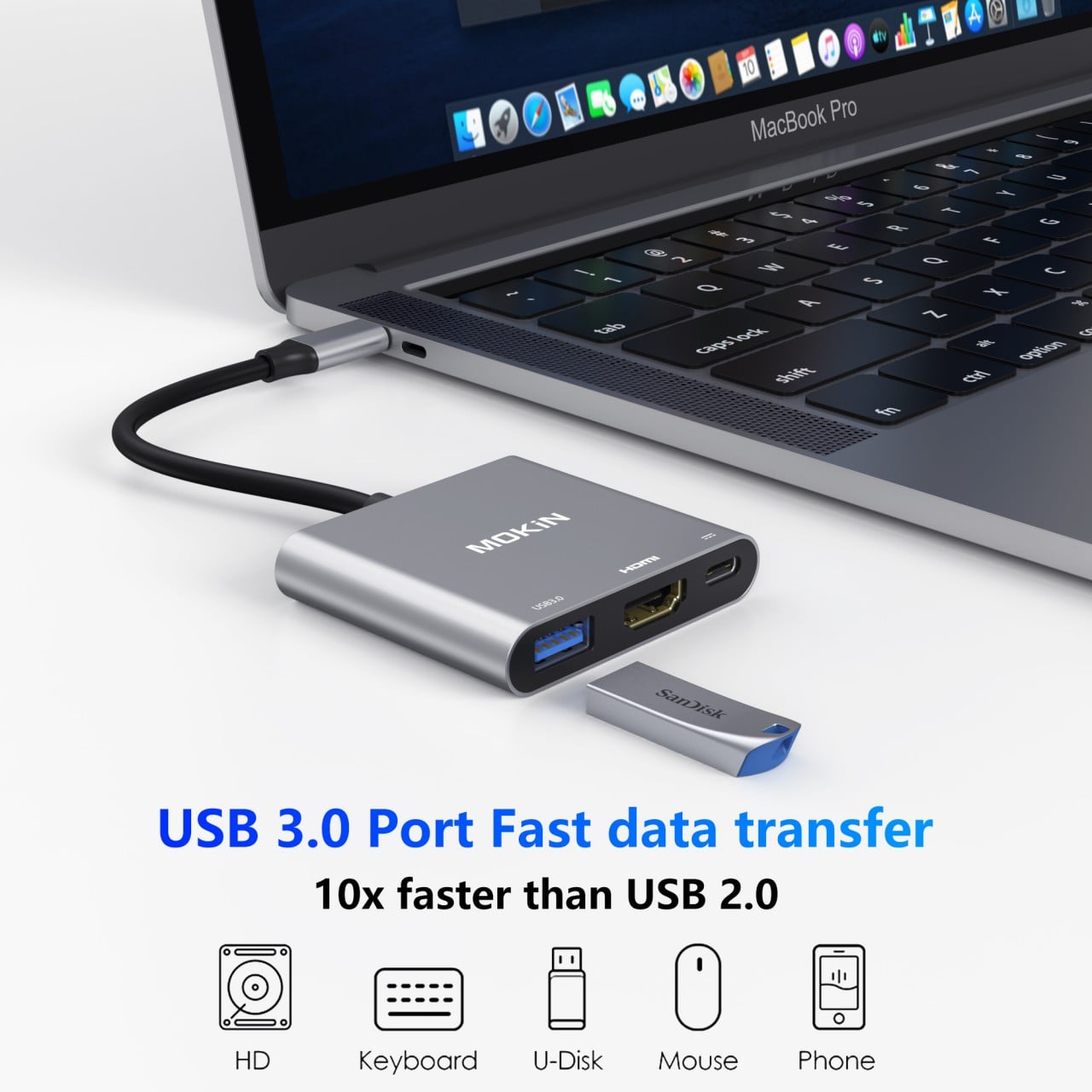 Hub chuyển đổi Mokin USB-C 3-in-1 Xám (MOUC1901) – ảnh 6