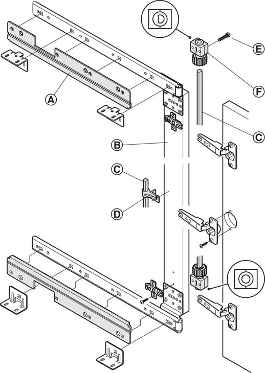 Đồng bộ cửa lùa pivot 600m Hafele 408.05.605 Đồng bộ cửa lùa pivot 600m Hafele 408.05.605