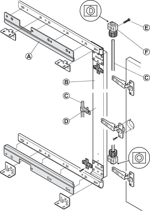 Đồng bộ cửa lùa pivot 600m Hafele 408.05.605
