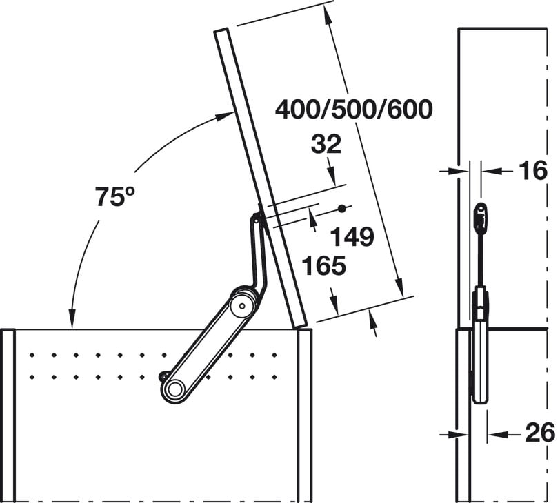 Tay nâng rương MAXI UP 3675H Hafele 373.85.702 - Chọn và lắp đặt tay nâng rương MAXI UP Hafele 373.85.702