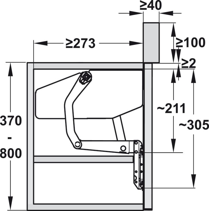 Bộ Tay Nâng Free Swing S2sw Hafele 493.05.770 - Chọn bộ tay nâng Free Swing S2sw Häfele 493.05.770 theo kích thước và trọng lượng cánh