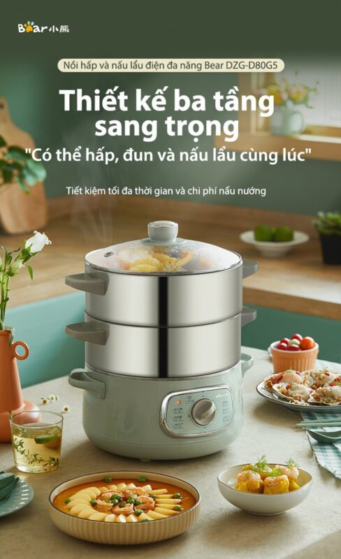 Nồi hấp và nấu lẩu điện đa năng Bear DZG-D80G5 – ảnh 5