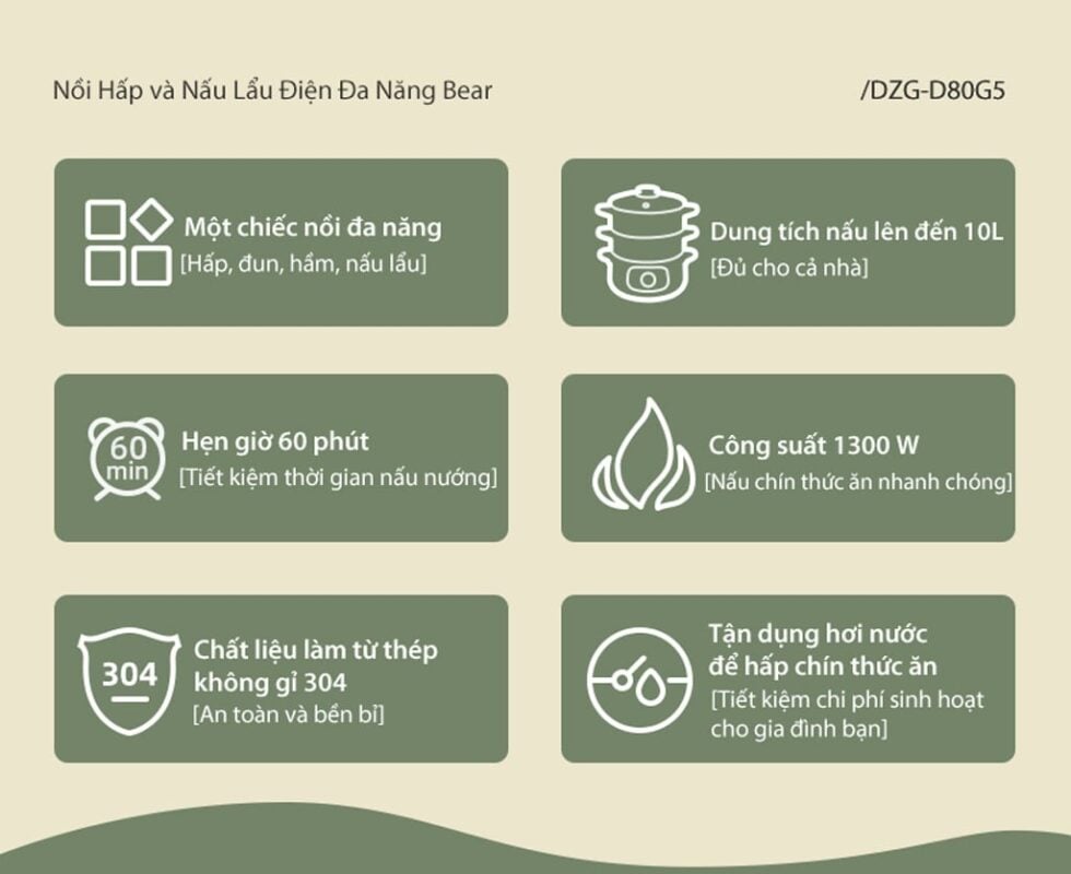 Nồi hấp và nấu lẩu điện đa năng Bear DZG-D80G5 – ảnh 6