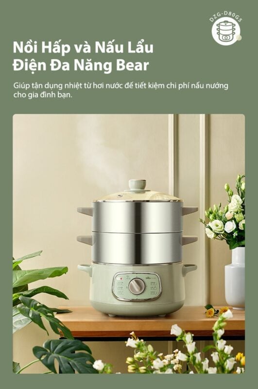 Nồi hấp và nấu lẩu điện đa năng Bear DZG-D80G5 – ảnh 7