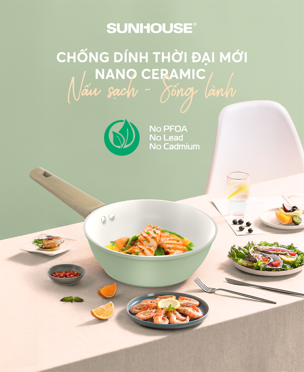 Chảo phủ sứ nano đáy từ Sunhouse healthy SHG20MT1 – ảnh 5
