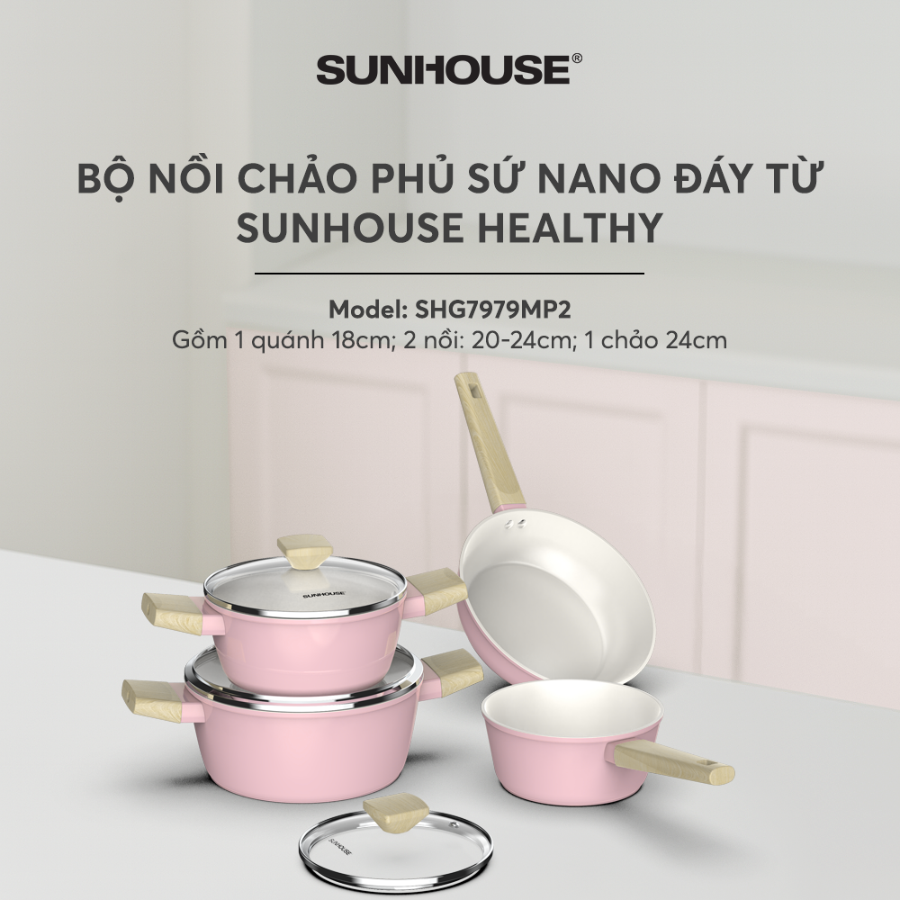Bộ nồi phủ sứ nano đáy từ Sunhouse healthy SHG7979MP2 – ảnh 8
