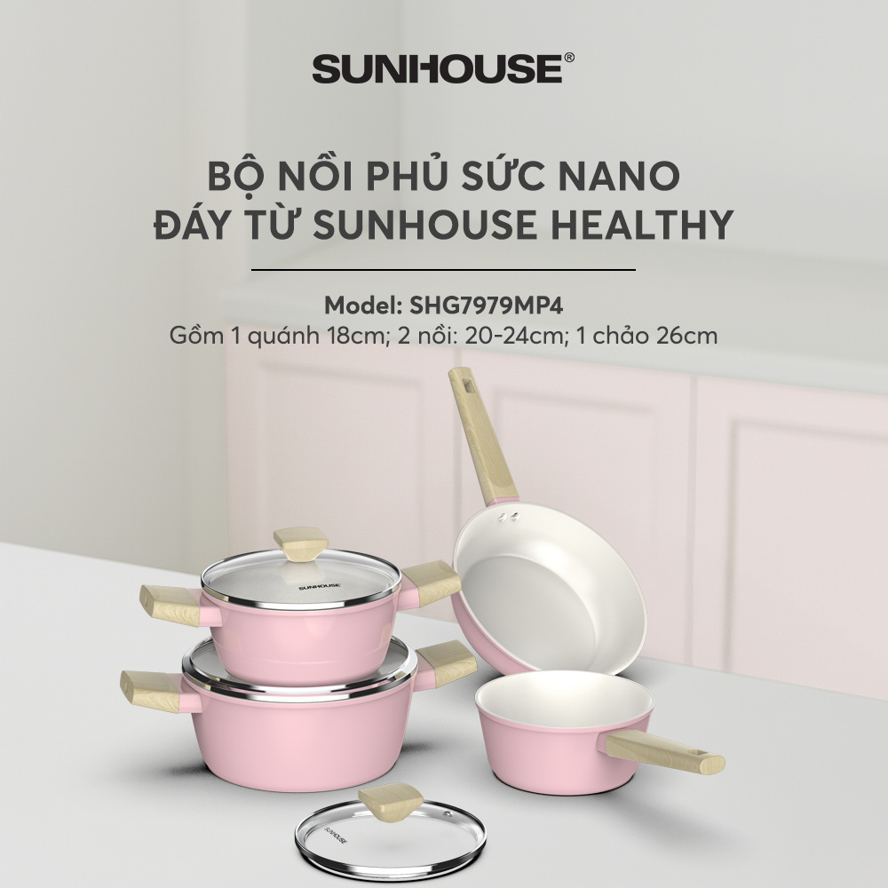 Bộ nồi phủ sứ nano đáy từ Sunhouse healthy SHG7979MP4 – ảnh 8