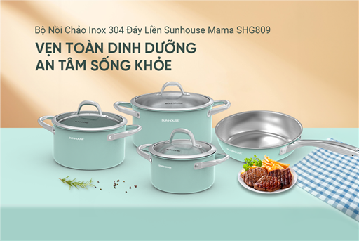 Bộ nồi chảo inox 304 đáy liền Sunhouse Mama SHG809 – ảnh 7