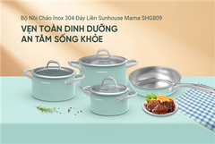 Bộ nồi chảo inox 304 đáy liền Sunhouse Mama SHG809 ảnh 7