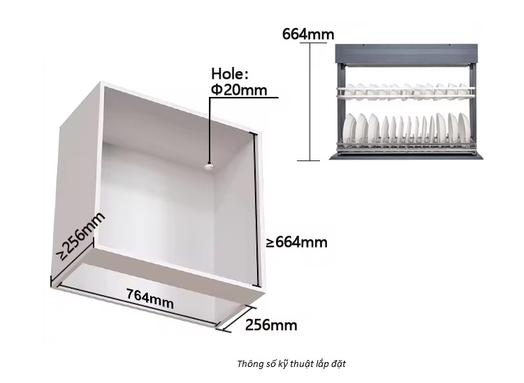 Giá bát đĩa nâng hạ điện Eurogold EMP900 - Inox SUS304, 90cm – ảnh 3