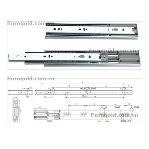 Ray bi 3 tầng giảm chấn Eurogold SD500 - dài 500mm