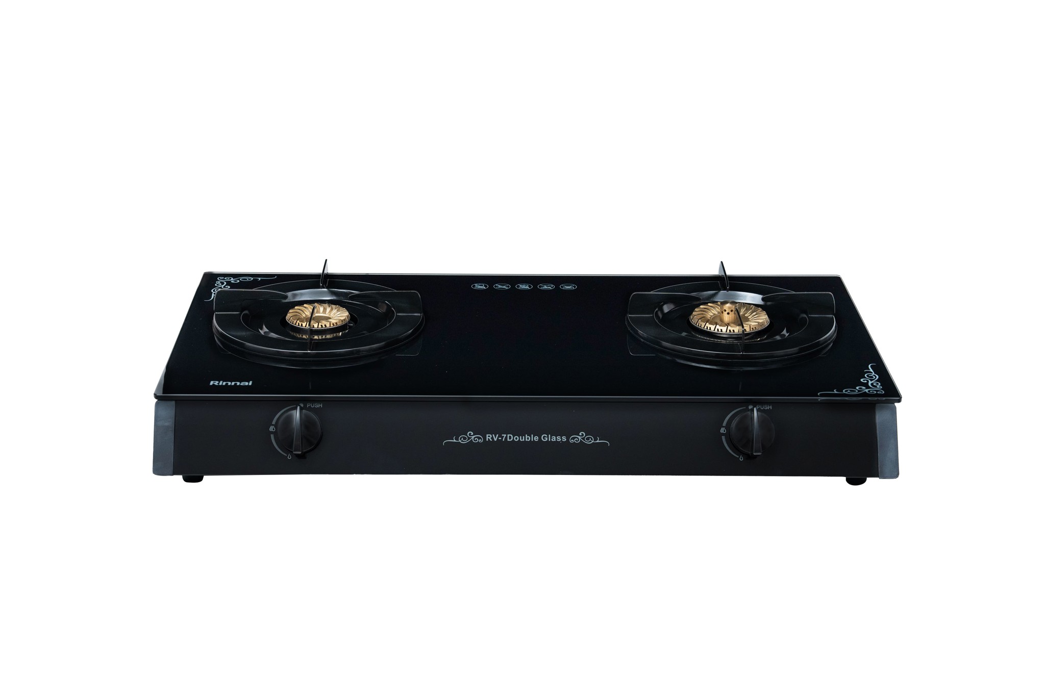 Bếp gas dương Rinnai RV-7Double Glass(A) 728mm 2 lò nấu, mặt kính cường lực
