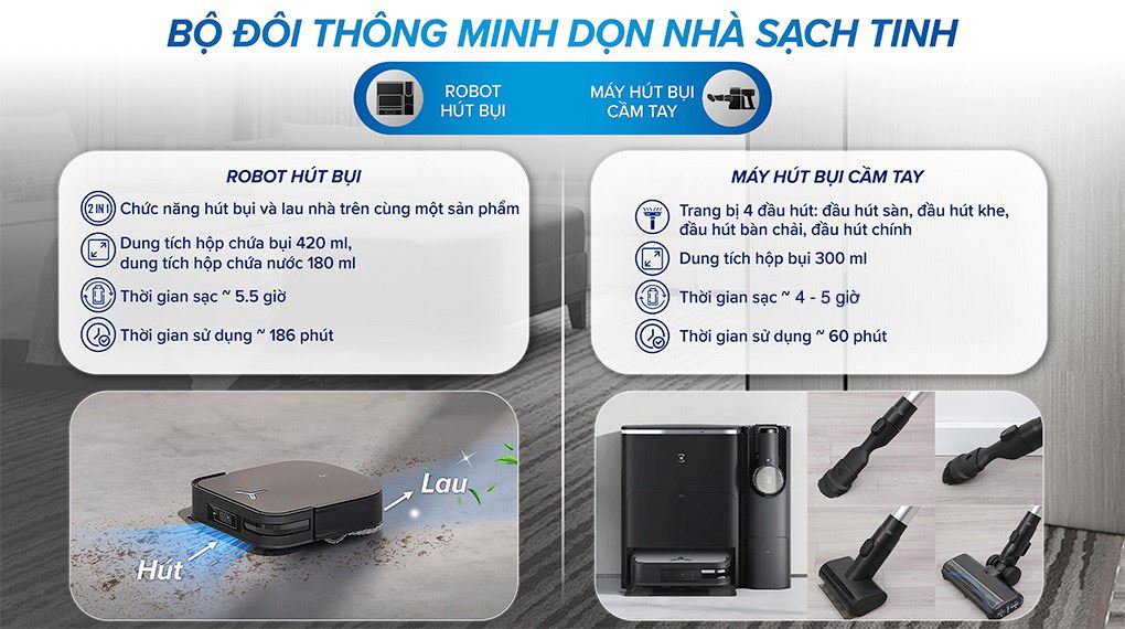 Robot hút bụi Ecovacs Deebot X2 Combo