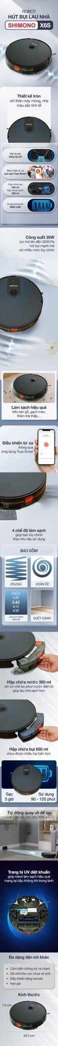  Robot hút bụi lau nhà Shimono X6S 