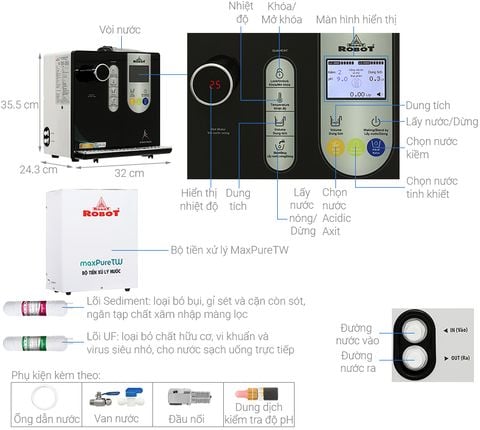 Máy lọc nước điện giải ion kiềm nóng nguội ROBOT IonSmart 38X 3 tấm điện cực