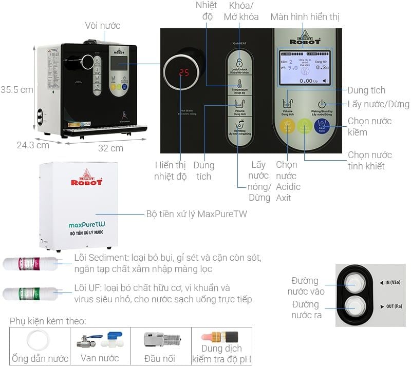  Máy lọc nước điện giải ion kiềm nóng nguội ROBOT IonSmart 38X 3 tấm điện cực 