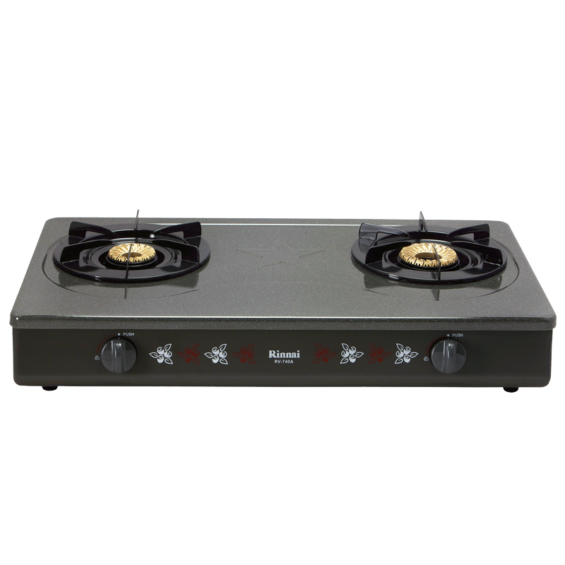 Bếp gas dương Rinnai RV-740A(GR) 702mm 2 lò nấu, mặt thép phủ men
