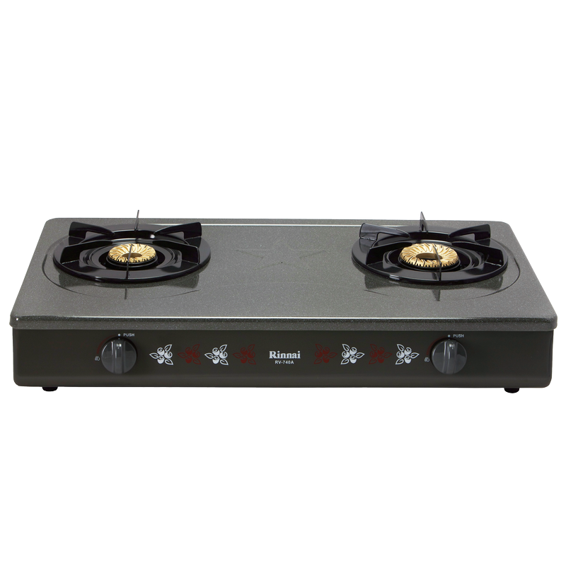 Bếp gas dương Rinnai RV-740A(GR) 702mm 2 lò nấu, mặt thép phủ men