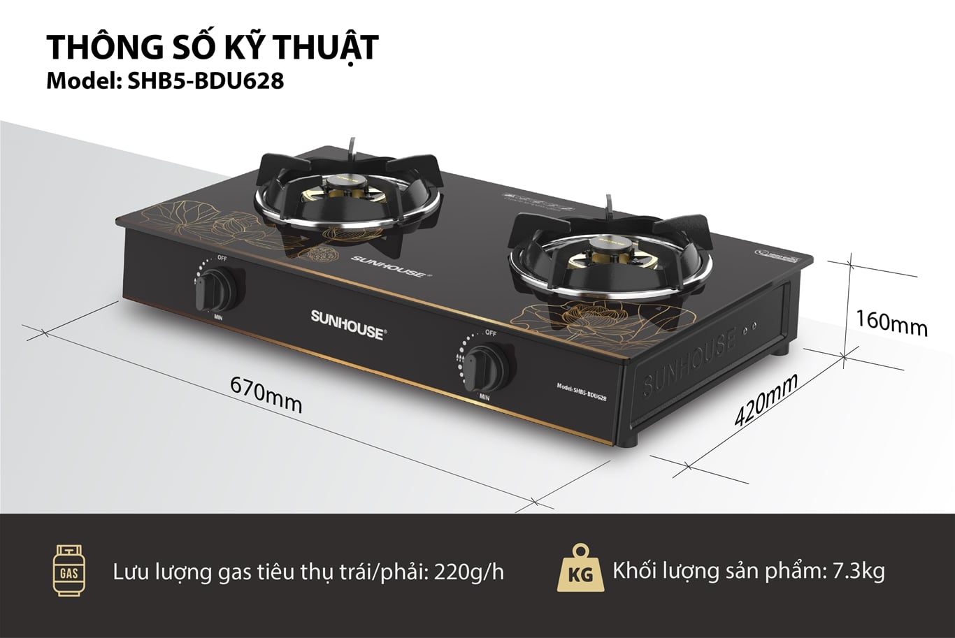 Bếp gas dương kính Sunhouse SHB5-BDU628 – ảnh 6