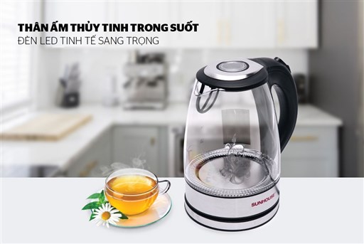 Ấm siêu tốc thủy tinh 1.7 l Sunhouse SHD1217