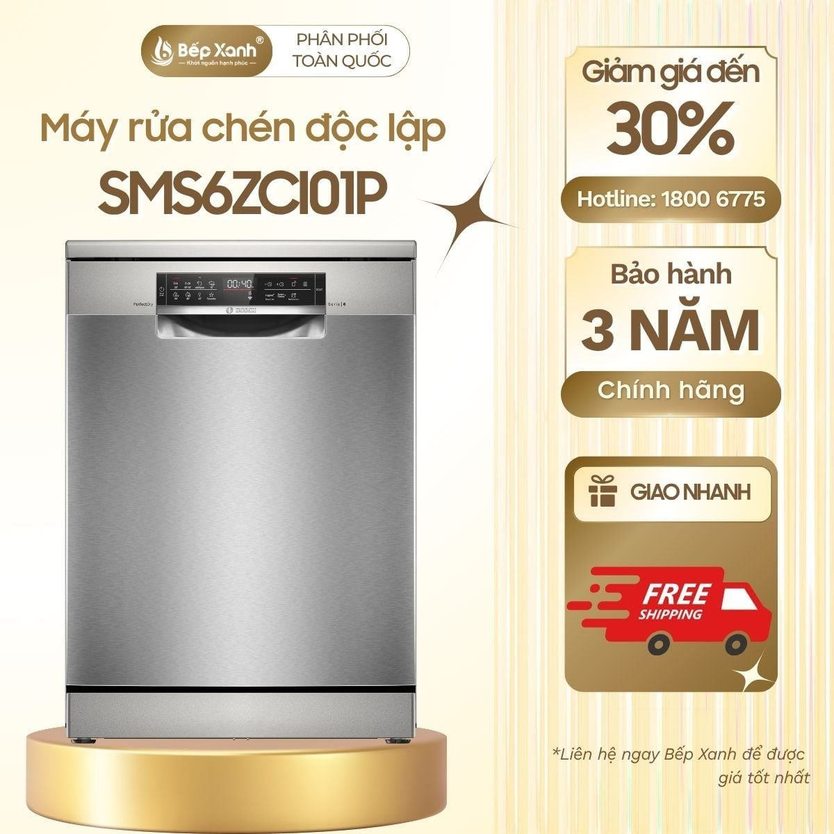  SMS6ZCI01P | Máy rửa chén độc lập Bosch Series 6, sấy Zeolith 