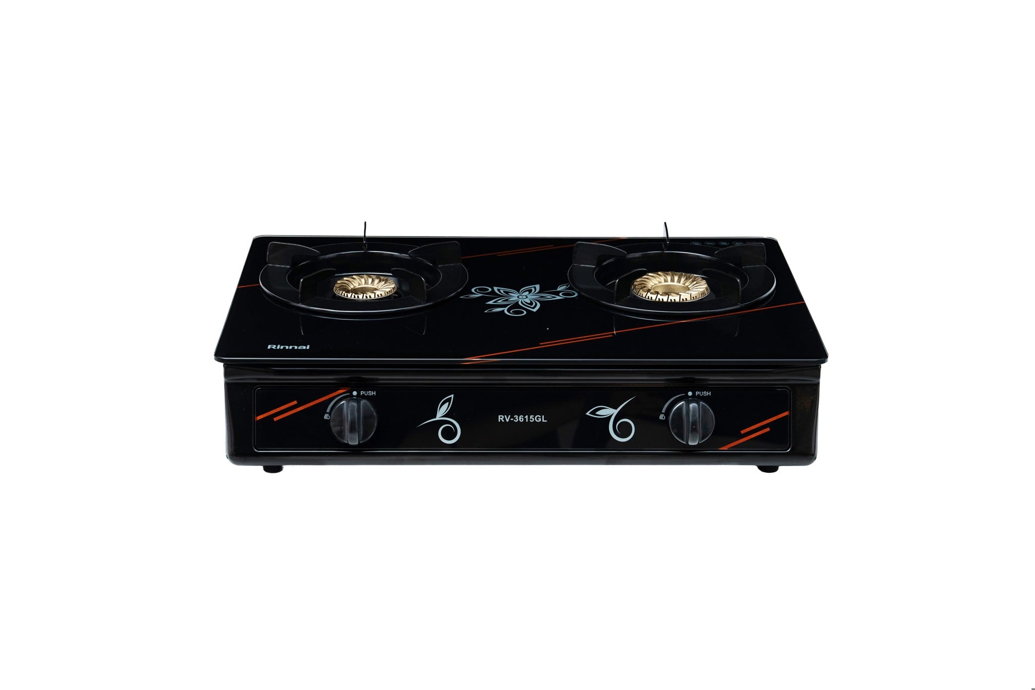 Bếp gas dương Rinnai RV-3615GL(FM) 599mm 2 lò nấu, mặt kính cường lực