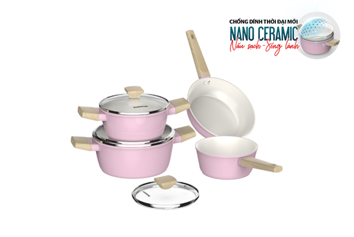 Bộ nồi phủ sứ nano đáy từ Sunhouse healthy SHG7979MP4