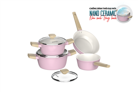 Bộ nồi phủ sứ nano đáy từ Sunhouse healthy SHG7979MP4