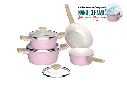 Bộ nồi phủ sứ nano đáy từ Sunhouse healthy SHG7979MP2
