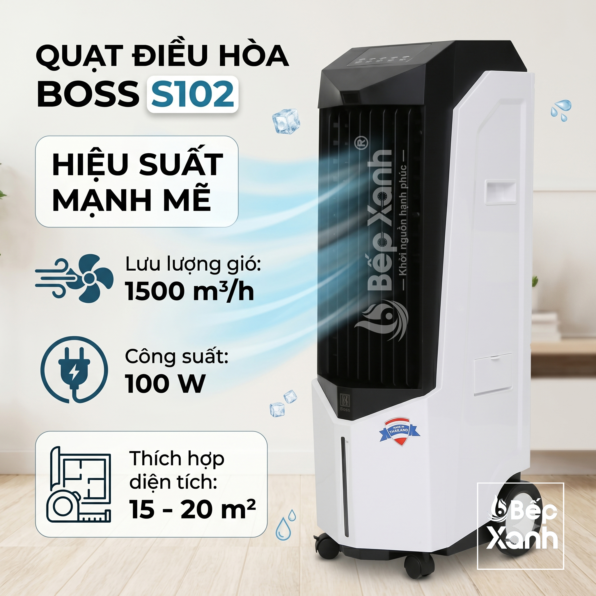 Quạt Điều Hòa Boss S102 Nhập Khẩu Thái Lan - Bảo Hành 12 Tháng, Có Remote