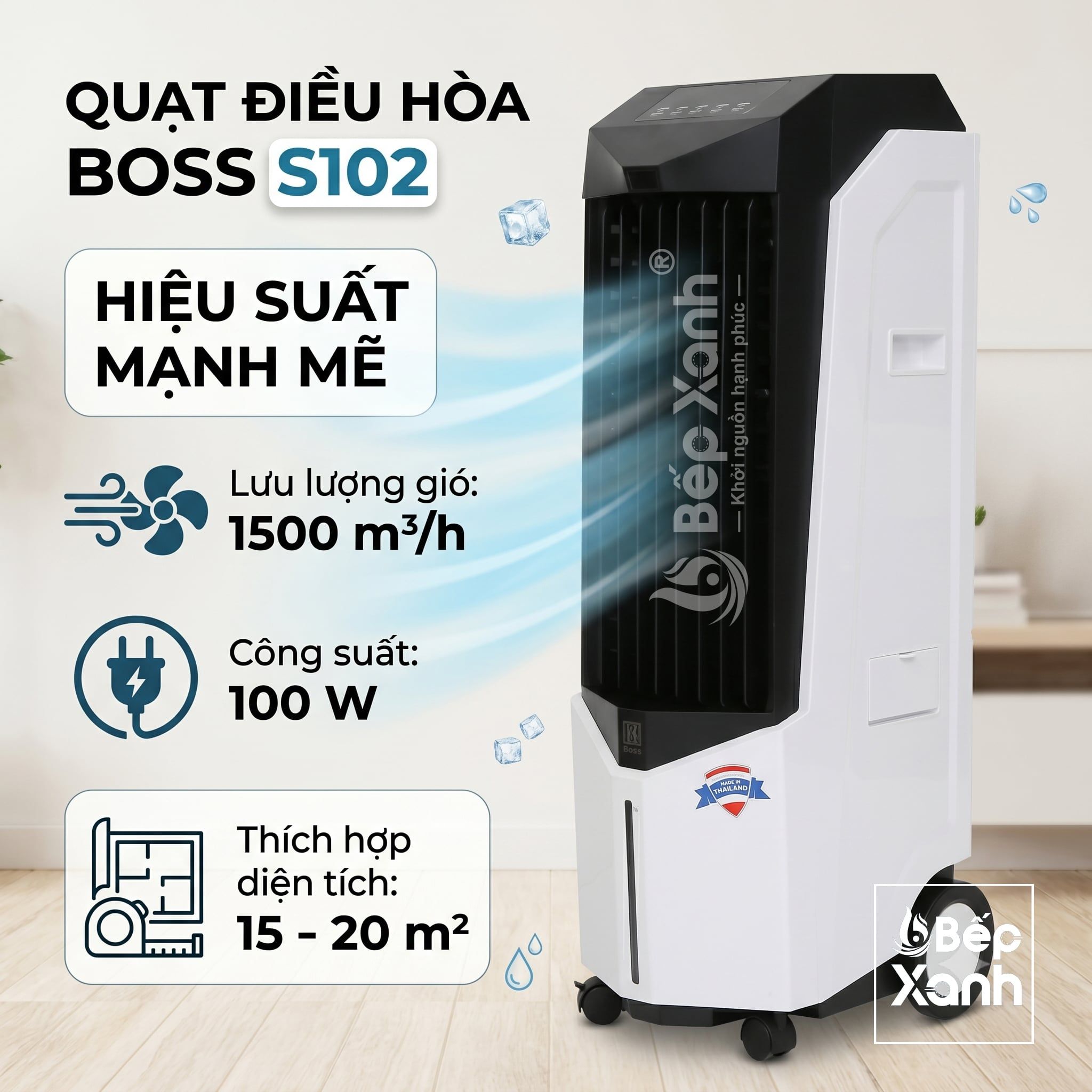  Quạt Điều Hòa Boss S102 Nhập Khẩu Thái Lan - Bảo Hành 12 Tháng, Có Remote 