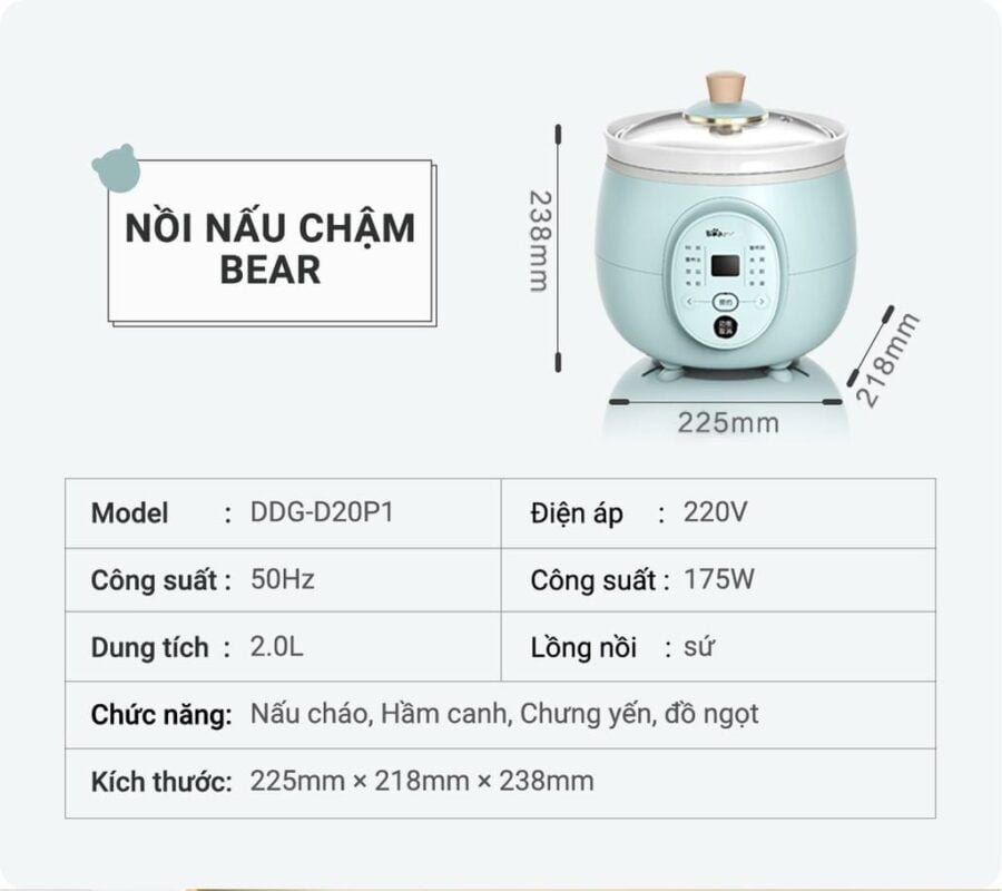 Nồi nấu chậm Bear DDG-D20P1 – ảnh 2