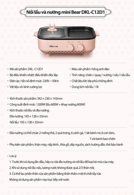 Bếp nướng và lẩu đa năng Bear DKL-C12D1 – ảnh 4
