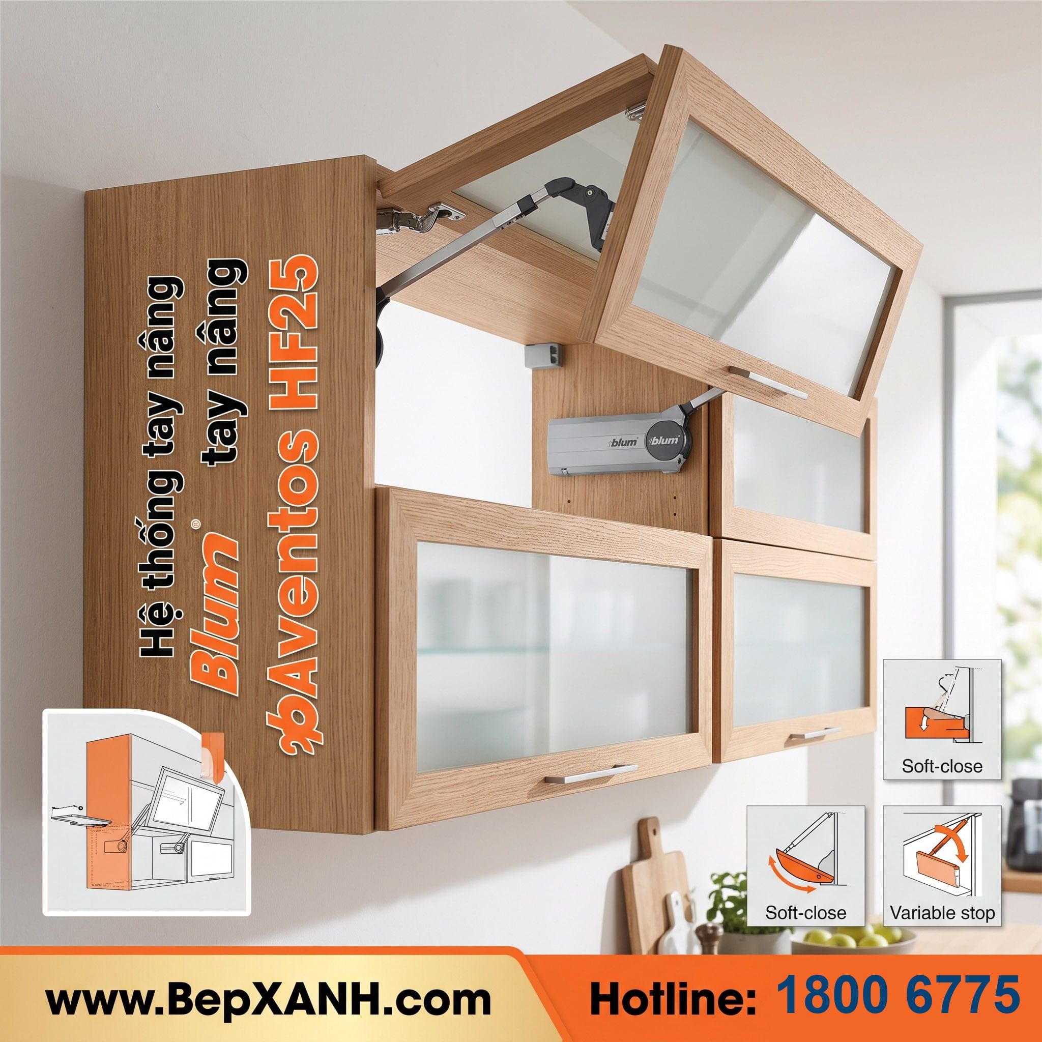 Hệ thống tay nâng Blum Aventos HF25 - Tay nâng hai cánh mở lên trên