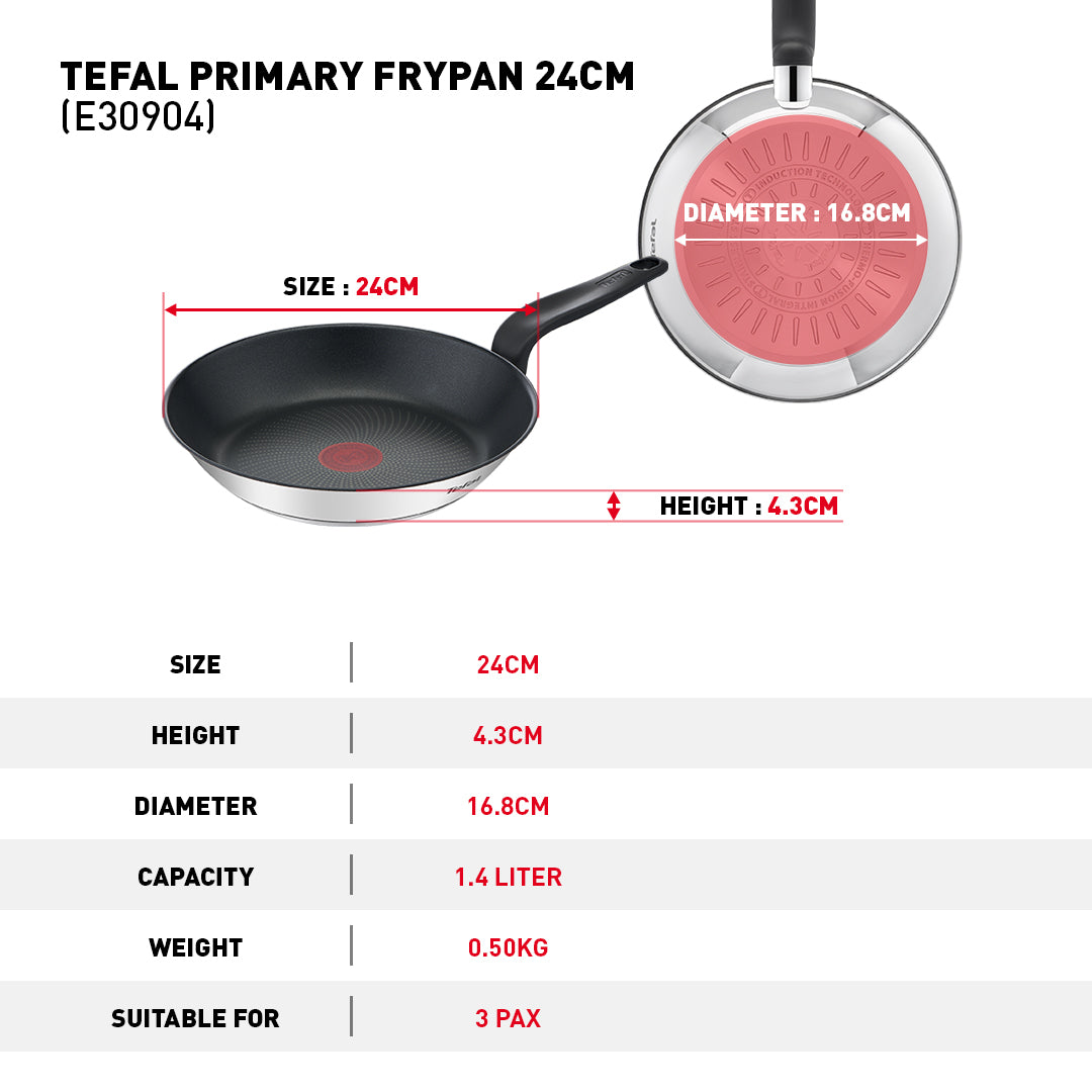Chảo chiên Tefal Primary 20cm/24cm/26cm/28cm-E3090404 E3090504 E3090604 – ảnh 5