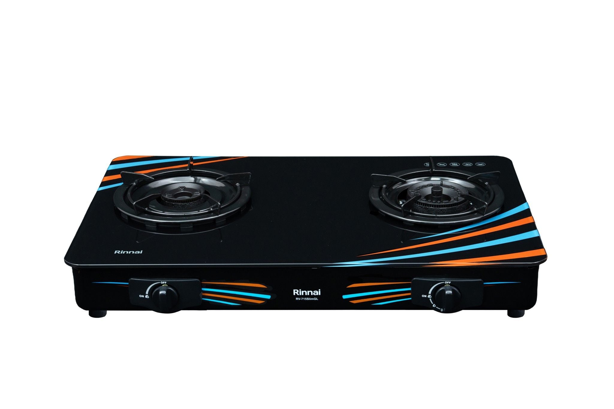 Bếp gas dương Rinnai RV-715Slim(GL-SC) 716mm 2 lò nấu, mặt kính cường lực