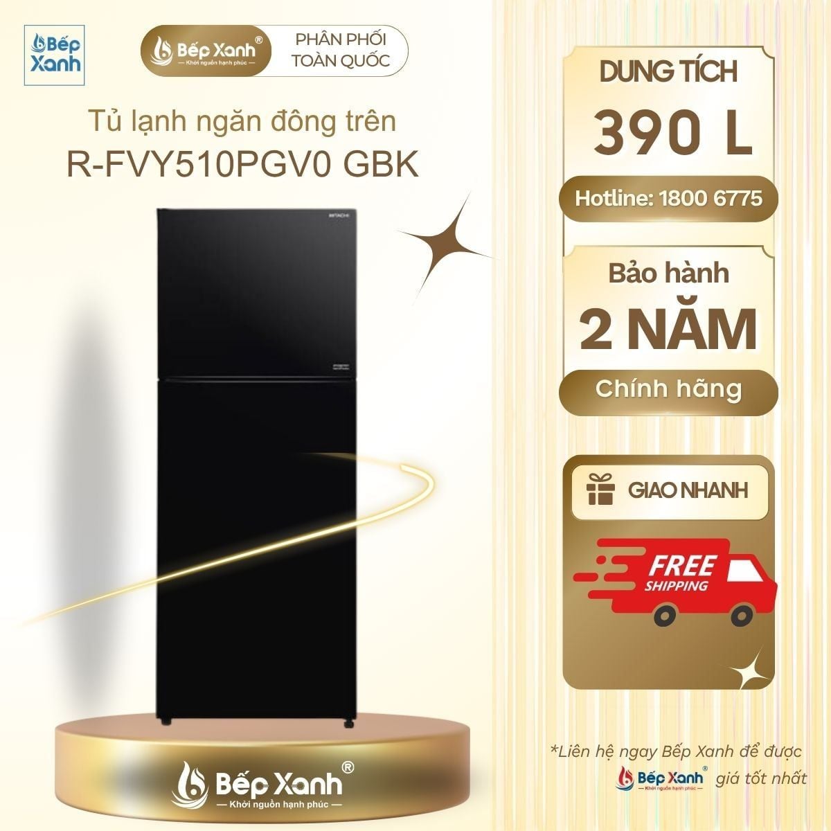  Tủ lạnh Hitachi Inverter 390 lít R-FVY510PGV0 GBK 