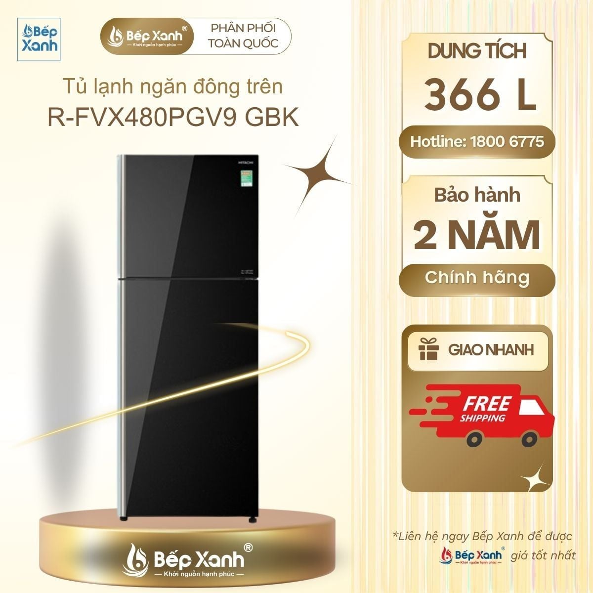  Tủ lạnh Hitachi Inverter 366 lít R-FVX480PGV9 GBK 