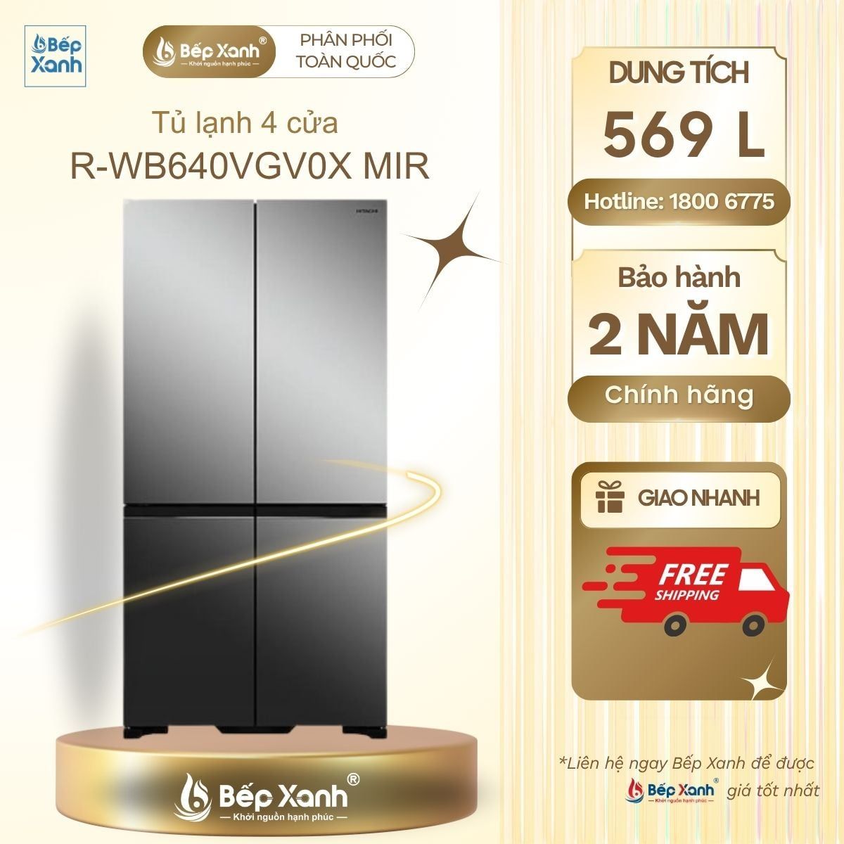  Tủ lạnh Hitachi Inverter 569 lít R-WB640VGV0X MIR 