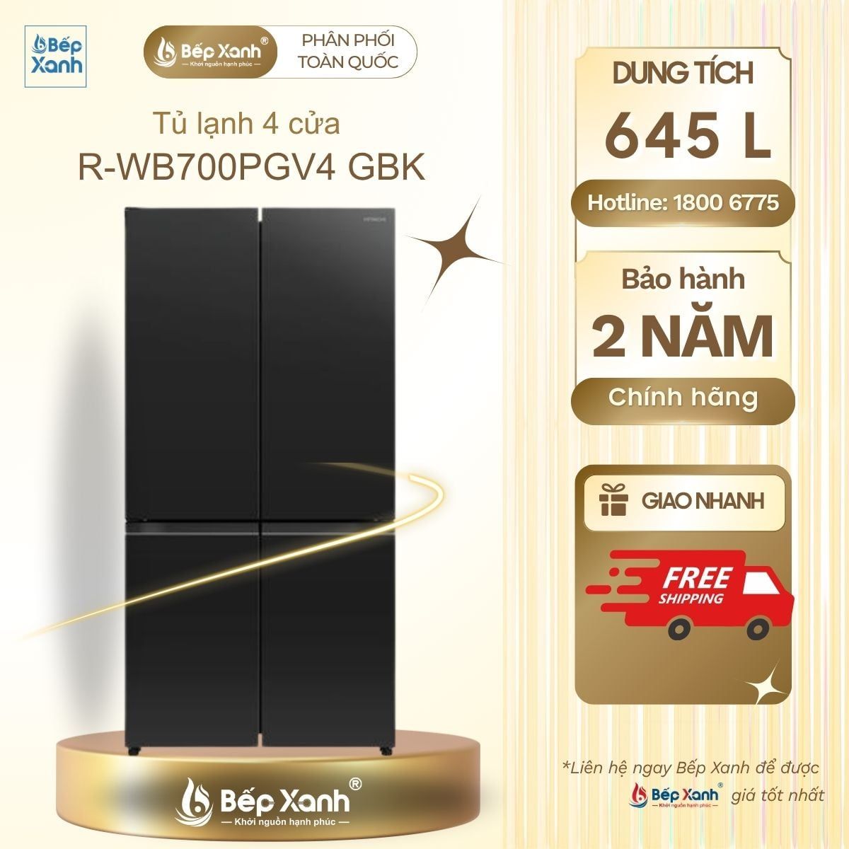  Tủ lạnh Hitachi Inverter 645 lít R-WB700PGV4 GBK 