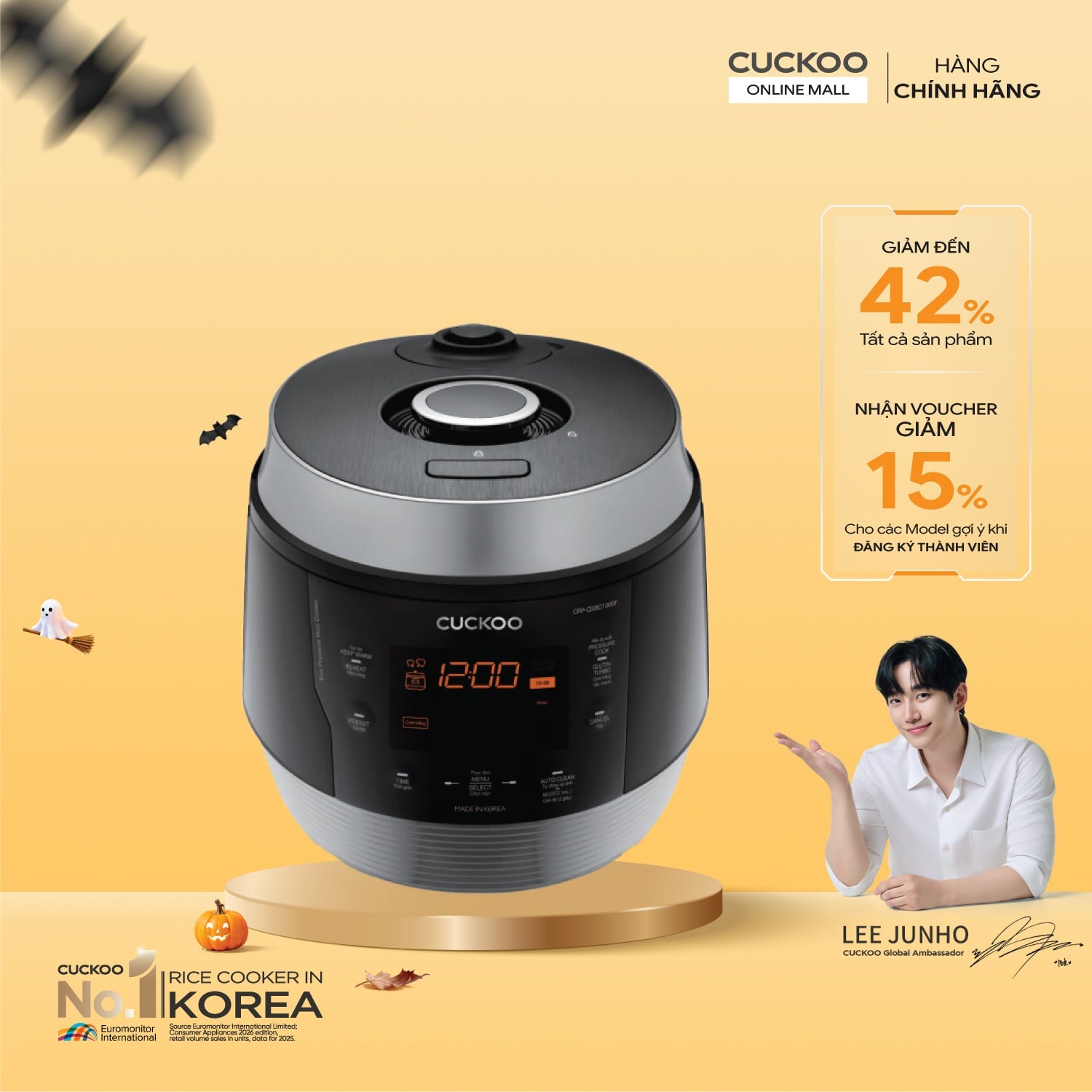 Nồi cơm điện tử áp suất 1.8 lít Cuckoo CRP-QSBC1000F