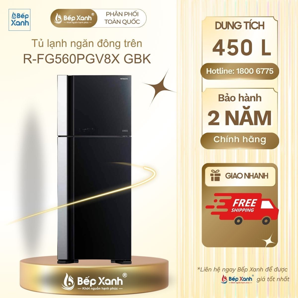  Tủ lạnh Hitachi Inverter 450 lít R-FG560PGV8X GBK 
