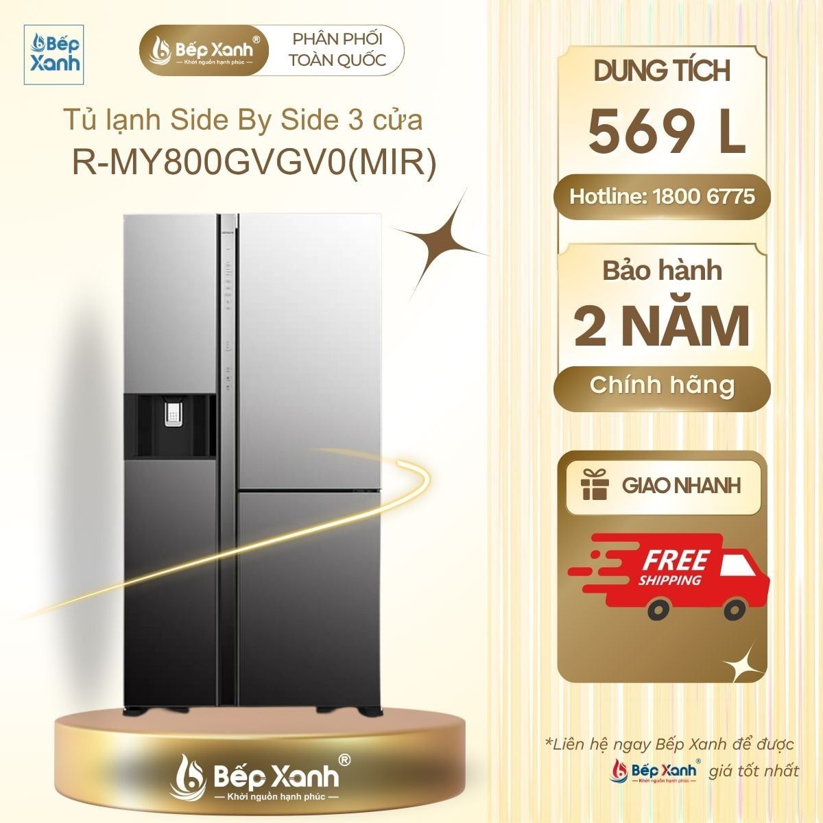  Tủ lạnh Hitachi Inverter 569 lít R-MY800GVGV0(MIR) 