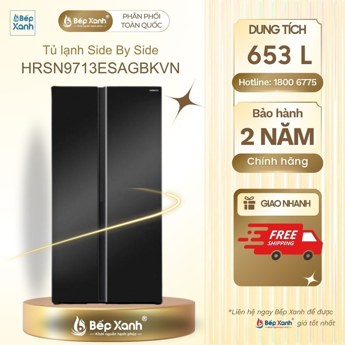  Tủ lạnh Hitachi Inverter 653 lít Side By Side HRSN9713ESAGBKVN 