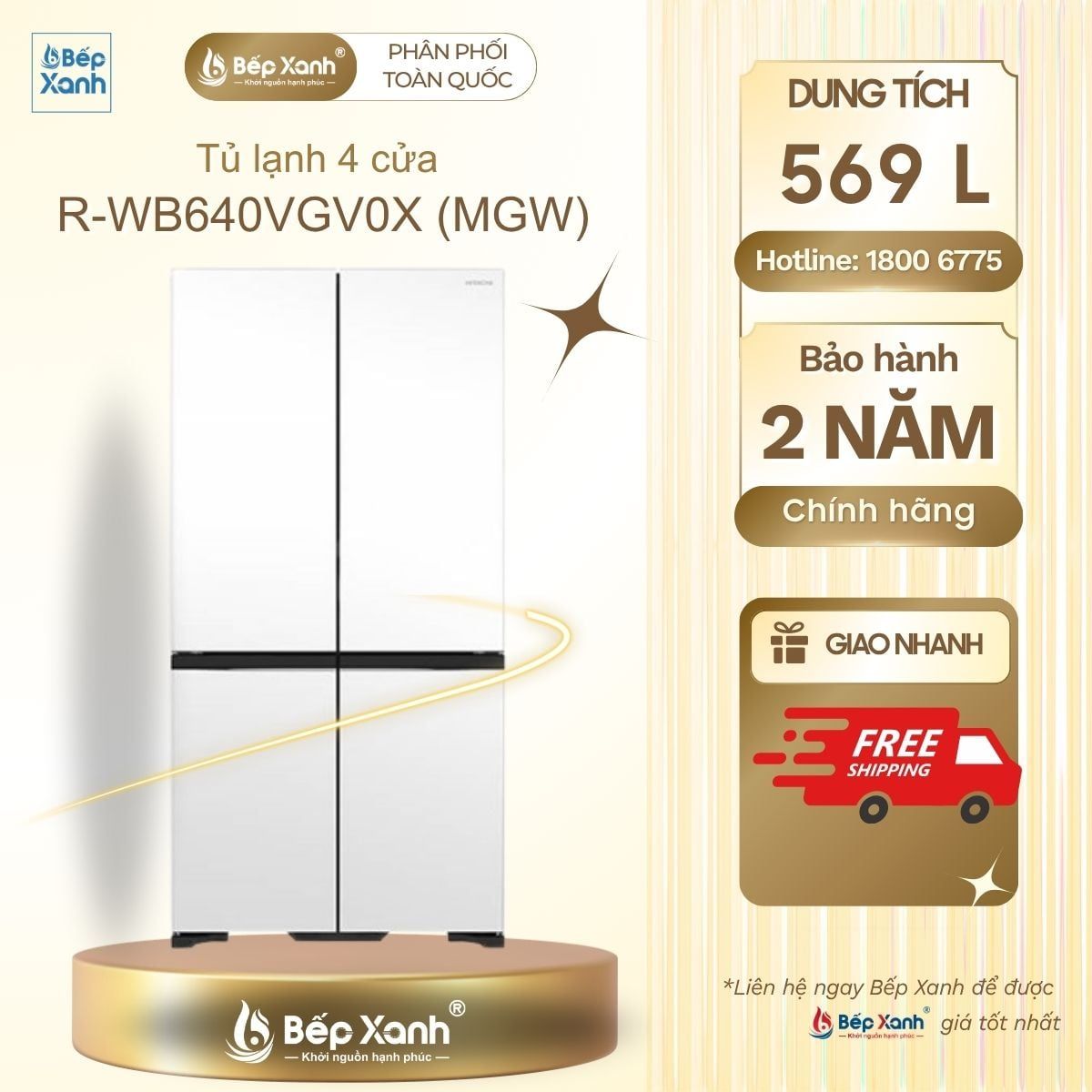  Tủ lạnh Hitachi Inverter 569 lít R-WB640VGV0X (MGW) 