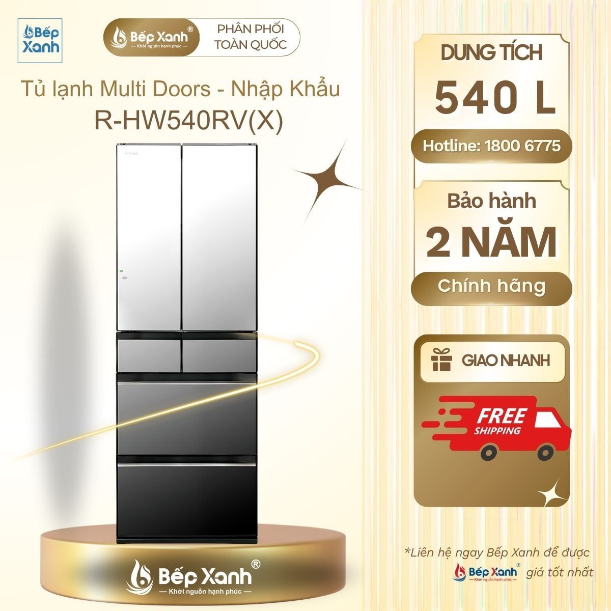  Tủ lạnh Hitachi Inverter 540 lít Multi Door R-HW540RV(X) 